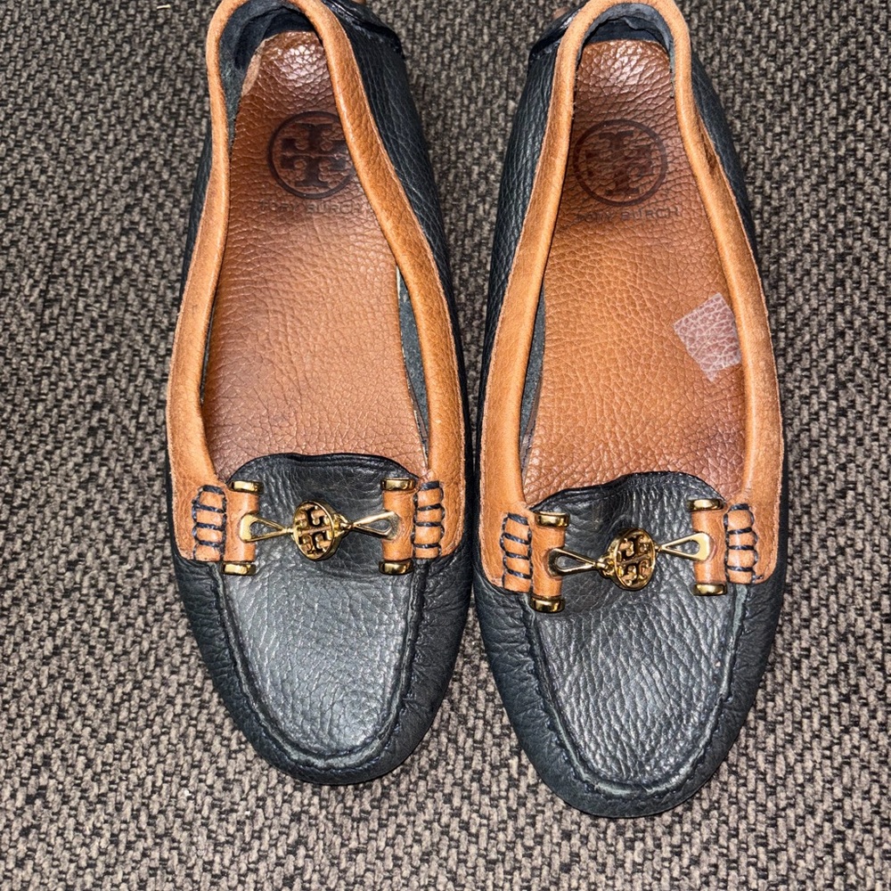 Tory Burch Black and Brown Leather Loafers